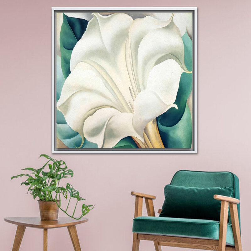 Toile imprimée: Décoration murale florale moderne avec des fleurs blanches élégantes, 1P WhiteFramedCanves