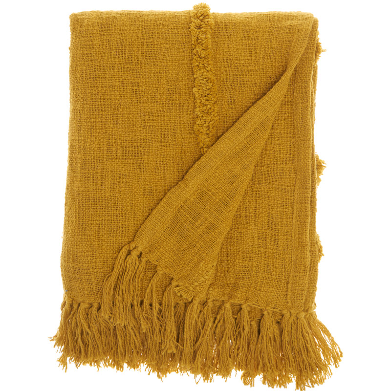 Ruzmira Hand Woven Throw Blanket, Mustard Yellow