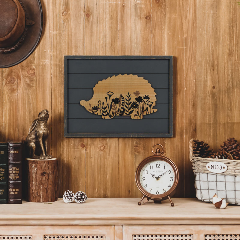 Décoration murale rustique en bois hérisson floral