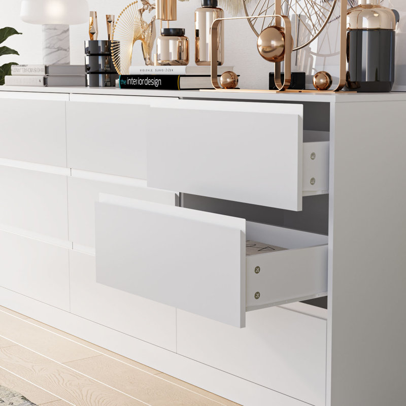 Extra Large Wooden 9 Drawer Dresser, 70.9" W Long Bedroom Dresser With 9 Drawers, White