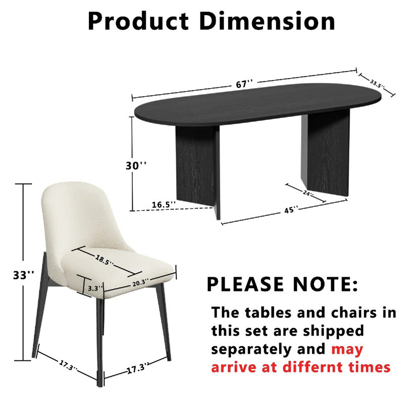 Double Pedestal Dining Table Sets With Upholstered Dining Chairs, Black, Black/White, 3 Pieces: Table, 2 Chairs