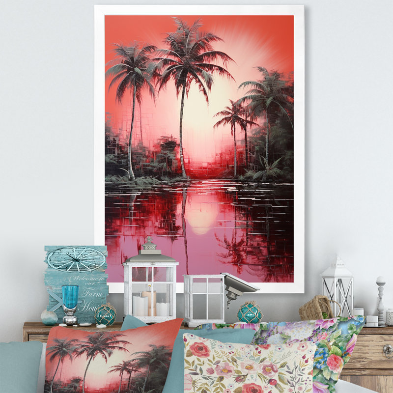 «Ruby Reflection Palms» par The Shore, impression sur toile, Cadre blanc, H 32 po x l 24 po x P 1 po