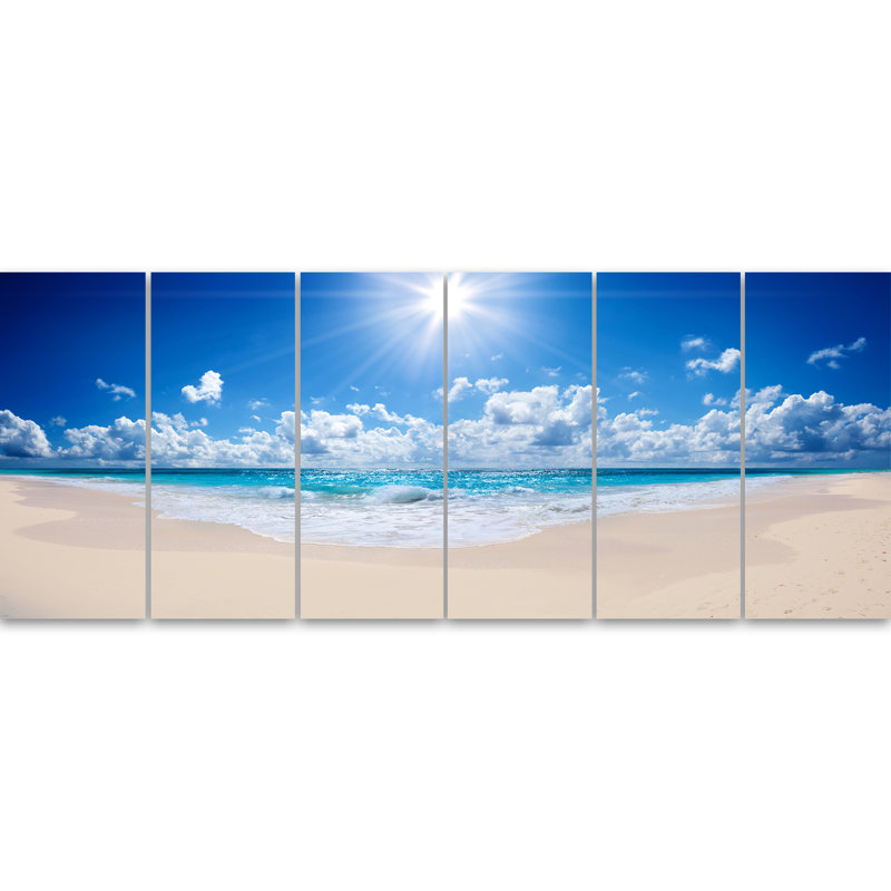 Panoramic Blue and Beige Tropical Beach Canvas Art