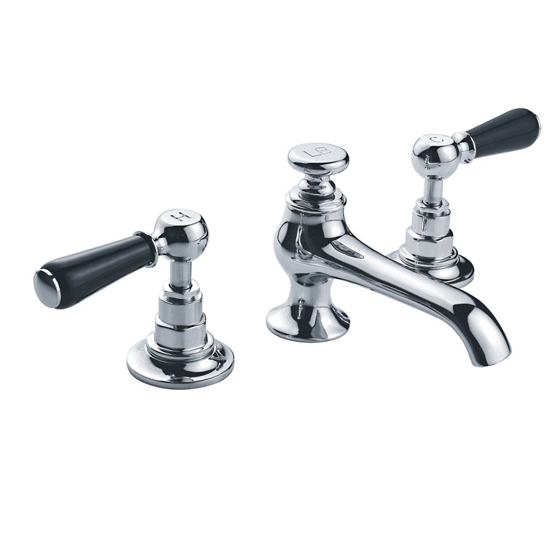 Connaught Black Lever Widespread Bathroom Faucet, Polished Chrome