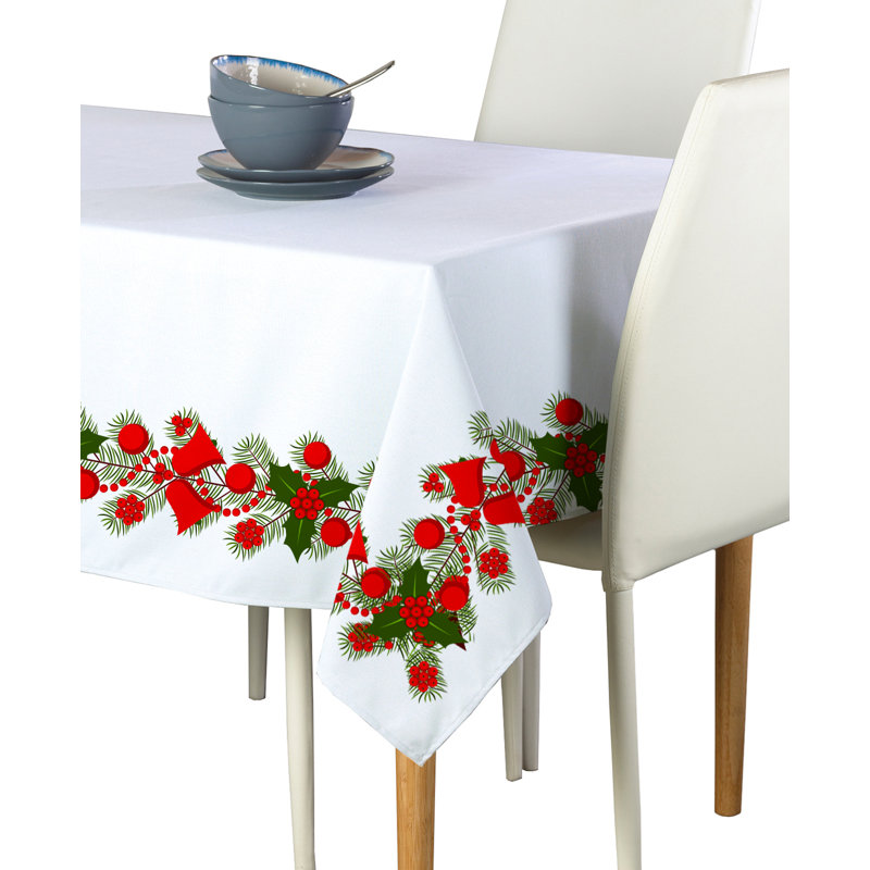 Leacross Floral Square Christmas Tablecloth, 60" L x 60" W, Christmas Holly and Bells Garland