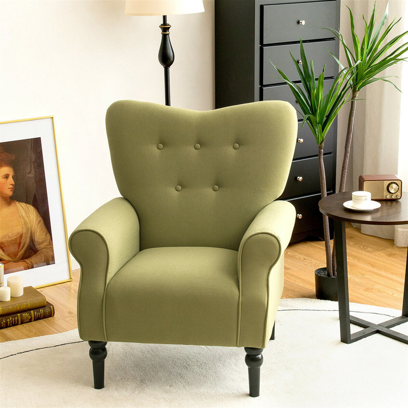 Fauteuil capitonné de 31 po de large Derold, Mélange de polyester vert avocat