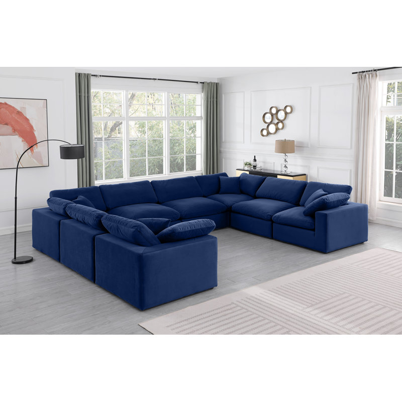 Hutchenson Velvet U-Shaped Sectional Reversible, Navy Velvet