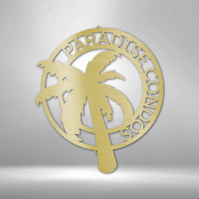 Décoration murale en métal personnalisable, monogramme de palmier et panneau en acier
