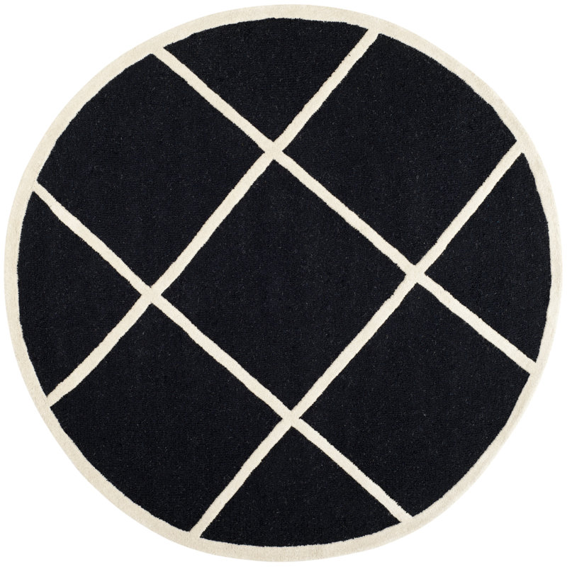 Tapis noir / blanc en laine touffeté à la main Sanyla, Rond 6 pi