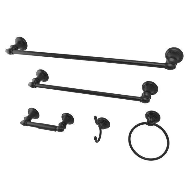 4-Pieces Matte Black Bathroom Hardware Set SUS304 Stainless Steel Round Wall Mounted - Includes 16 inch Hand Towel Bar, Toilet Paper Holder, 2 Robe