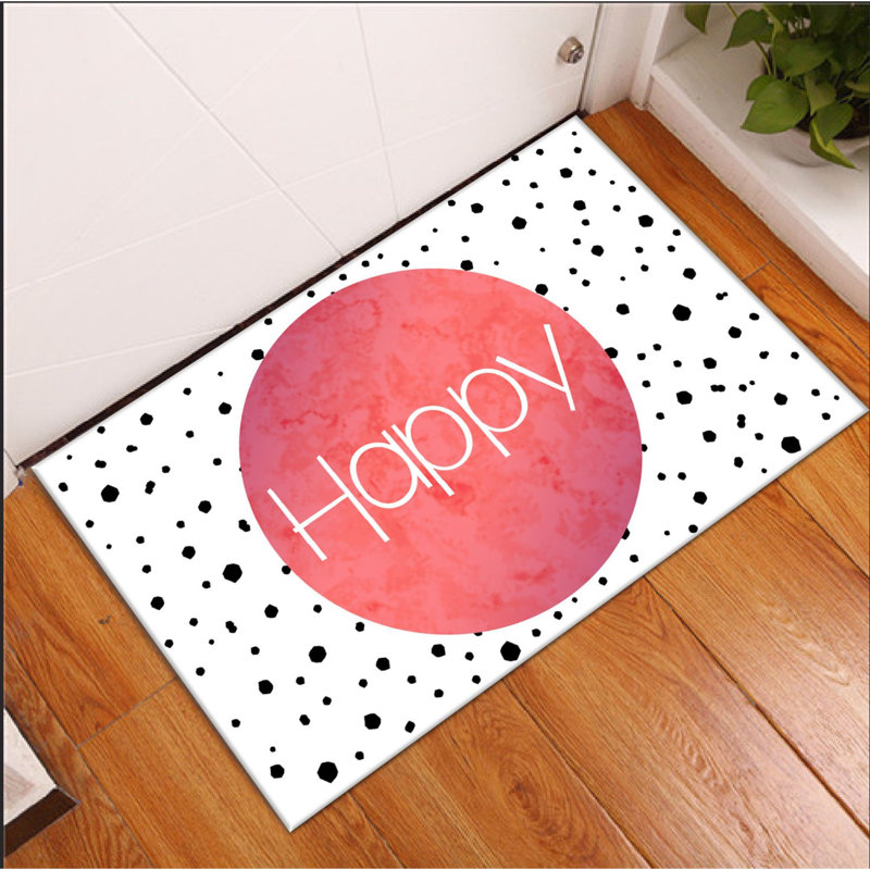 Tapis rose / blanc / noir rectangulaire en polyester tissé à la machine 1 pi 8 po x 2 pi 7 po Edvinas