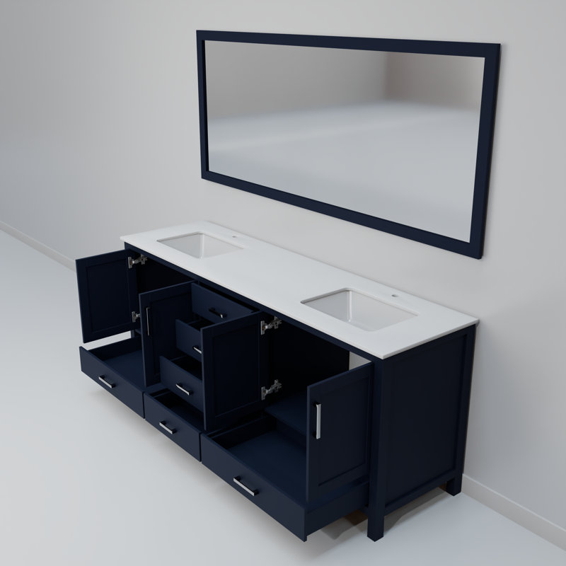 Jacques 72 in. W x 22 in. D Double Bath Vanity and 70 in. Mirror, Navy Blue, White Cultured Marble