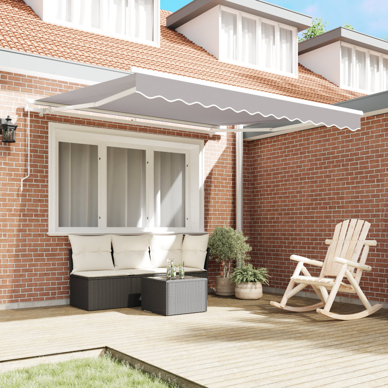 Brayden Studio Retractable Patio Awning, Grey/White, 300 cm W x 250 cm D