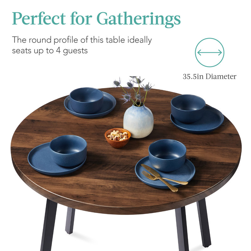 35.5" Round Black MDF Mid-Century Modern Dining Table