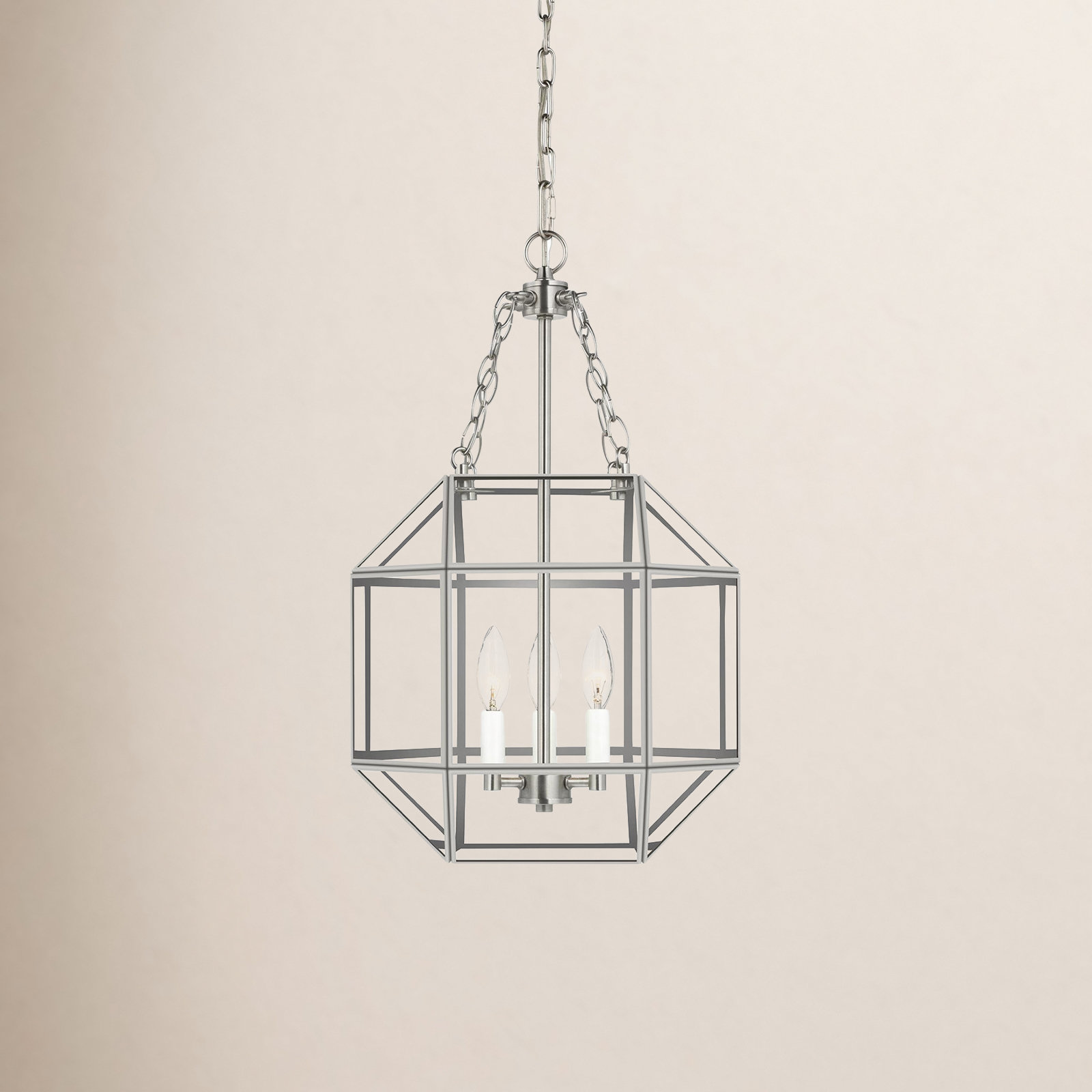 Reid 3 Light Glass Dimmable Pendant, 23.25" H x 13.5" W x 13.5" D, Brushed Nickel, Clear