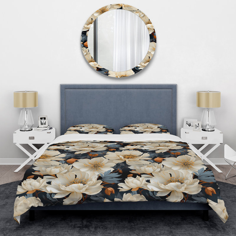 Magnifique ensemble de housse de couette floral Magnolia Blooms I, Housse de couette pour grand lit et 2 taies décor