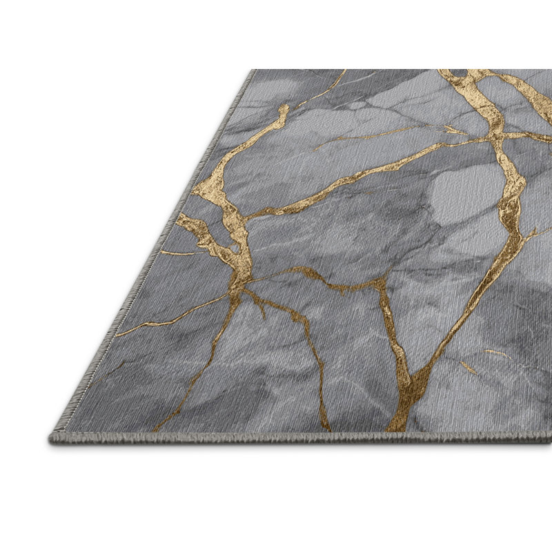 Machine Washable Gray Area Rug, Runner 2' x 4'