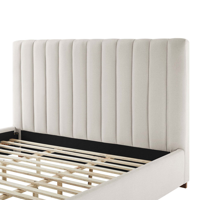 Base de lit plateforme moderne tapissier avec tête de lit, Blanc, Très grand