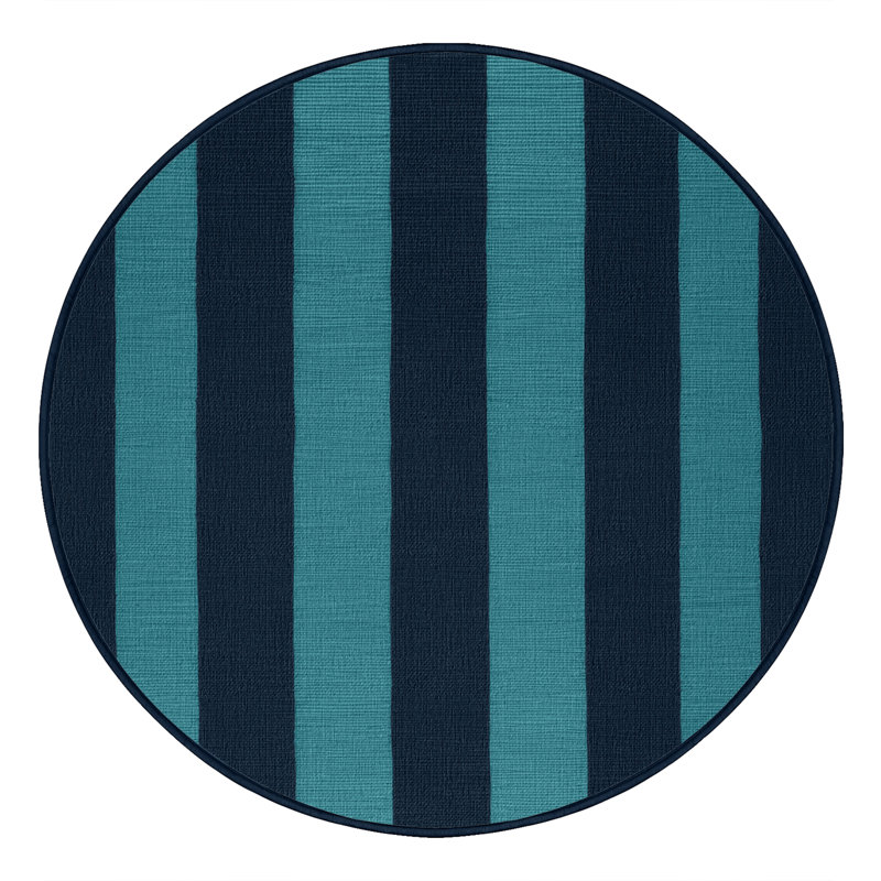 Tapis bleu à carreaux lavable à la machine, Rond 8 pi