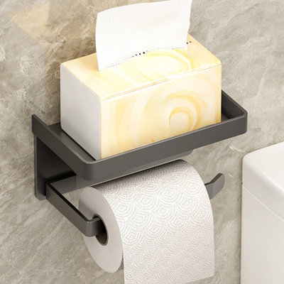 Porte-papier hygiénique pour salle de bain en alliage solide et porte-papier hygiénique haut de gamme avec rangement pour téléphone en gris