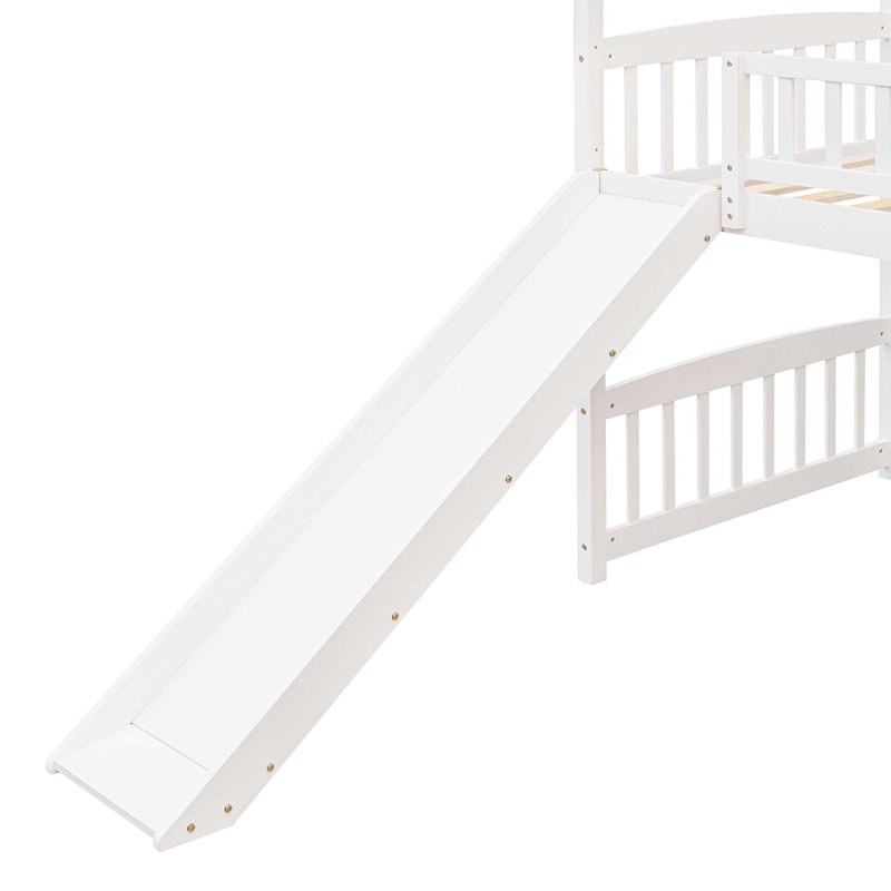 Lit mezzanine simple avec glissade, lit maison avec glissade, Blanc