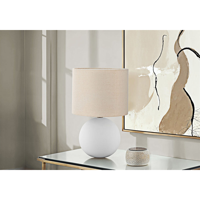 Lampe de table Chic en forme de globe en céramique avec abat-jour tambour crème et interrupteur à intensité variable à 3 voies
