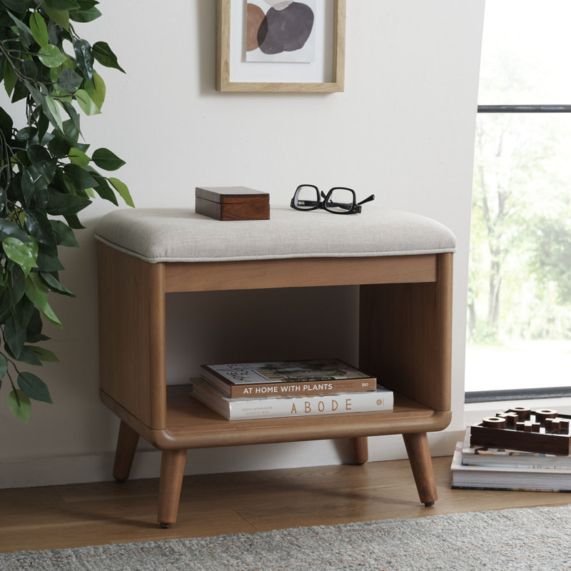 Polyester Upholstered Storage Bench, Cream