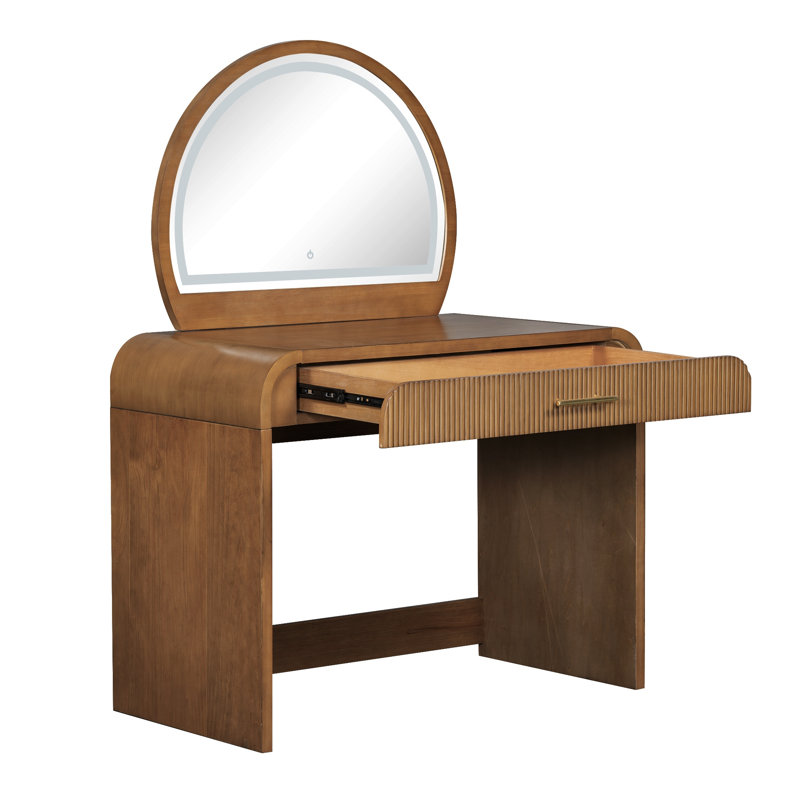 Coiffeuse de 99 cm avec miroir tactile à DEL et tiroir de rangement, finition espresso