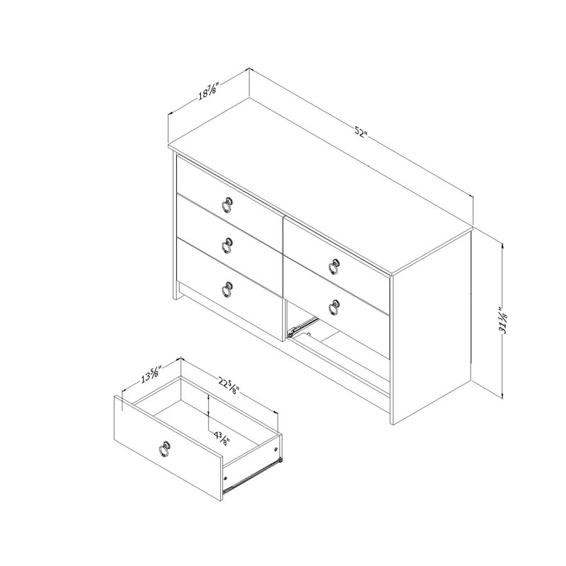 Plenny 6-Drawer Dresser Storage Unit, White Wash/Weathered Oak
