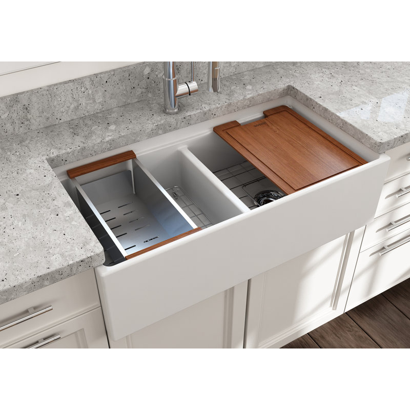 Contempo 36'' L Double Basin Kitchen Sink, Matte White