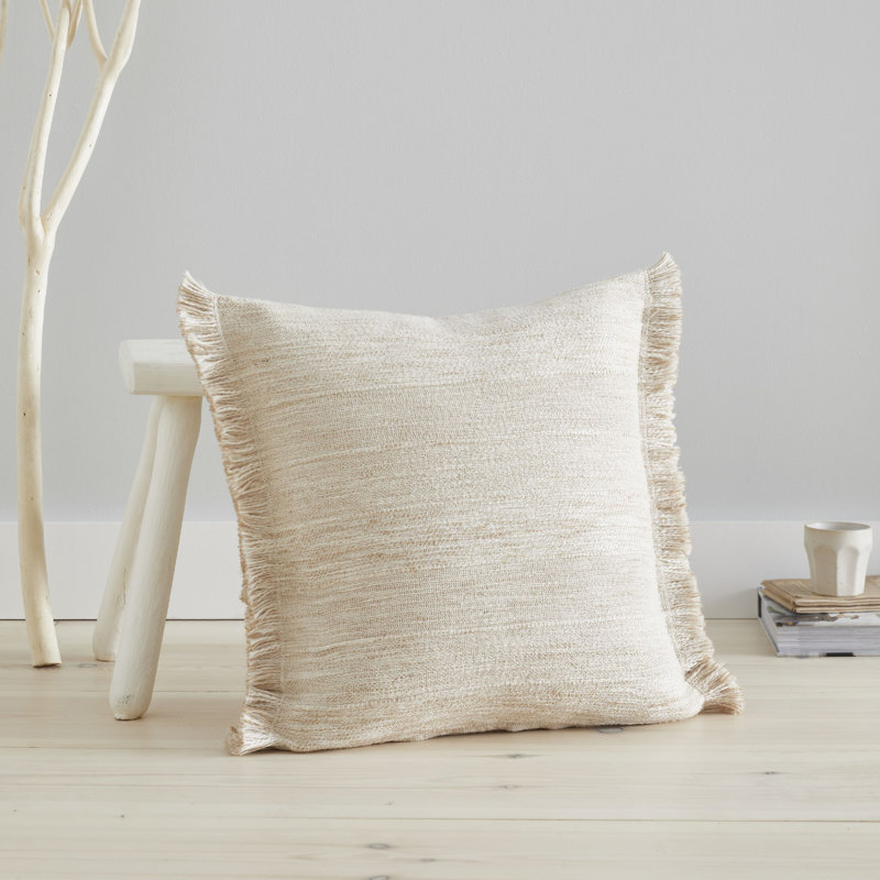 Florin Beige Square Throw Pillow Cover