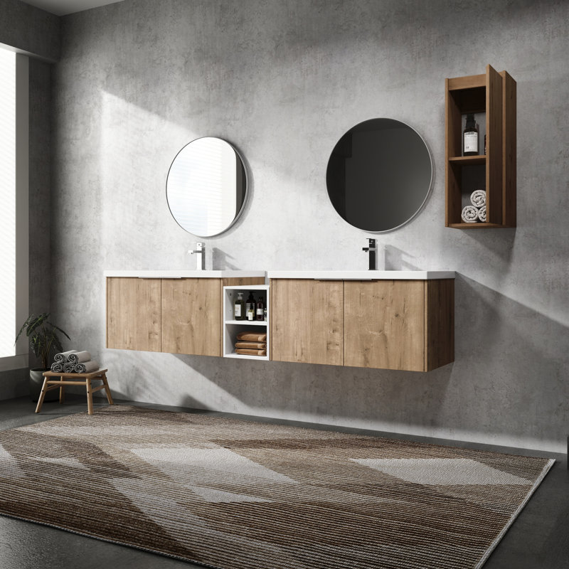 Meuble-lavabo moderne 84 po avec lavabo et armoire latérale - charnières de porte à fermeture en douceur pour une expérience de bain en douceur