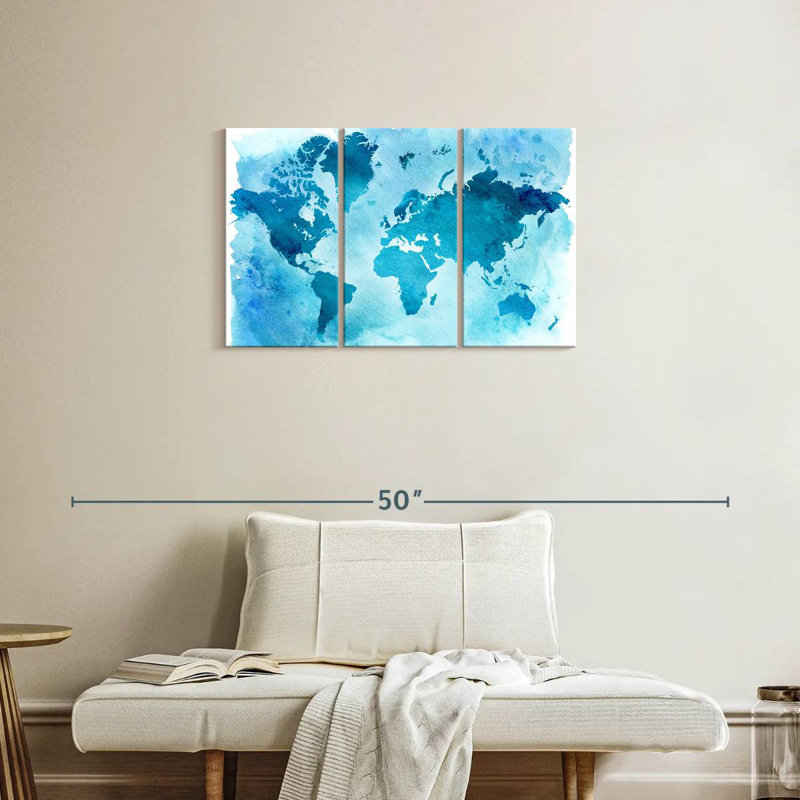 Aliaz Vintage Blue World Map, 20" H x 33" W