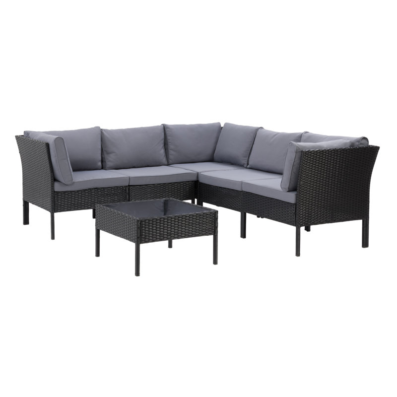 Flintville 5 - Person Patio Conversation Set with Cushions, Black Frame/Ash Gray Cushion