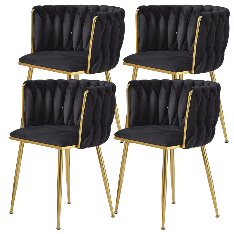 Evanni Velvet Upholstered Metal Side Chair, Black, 4