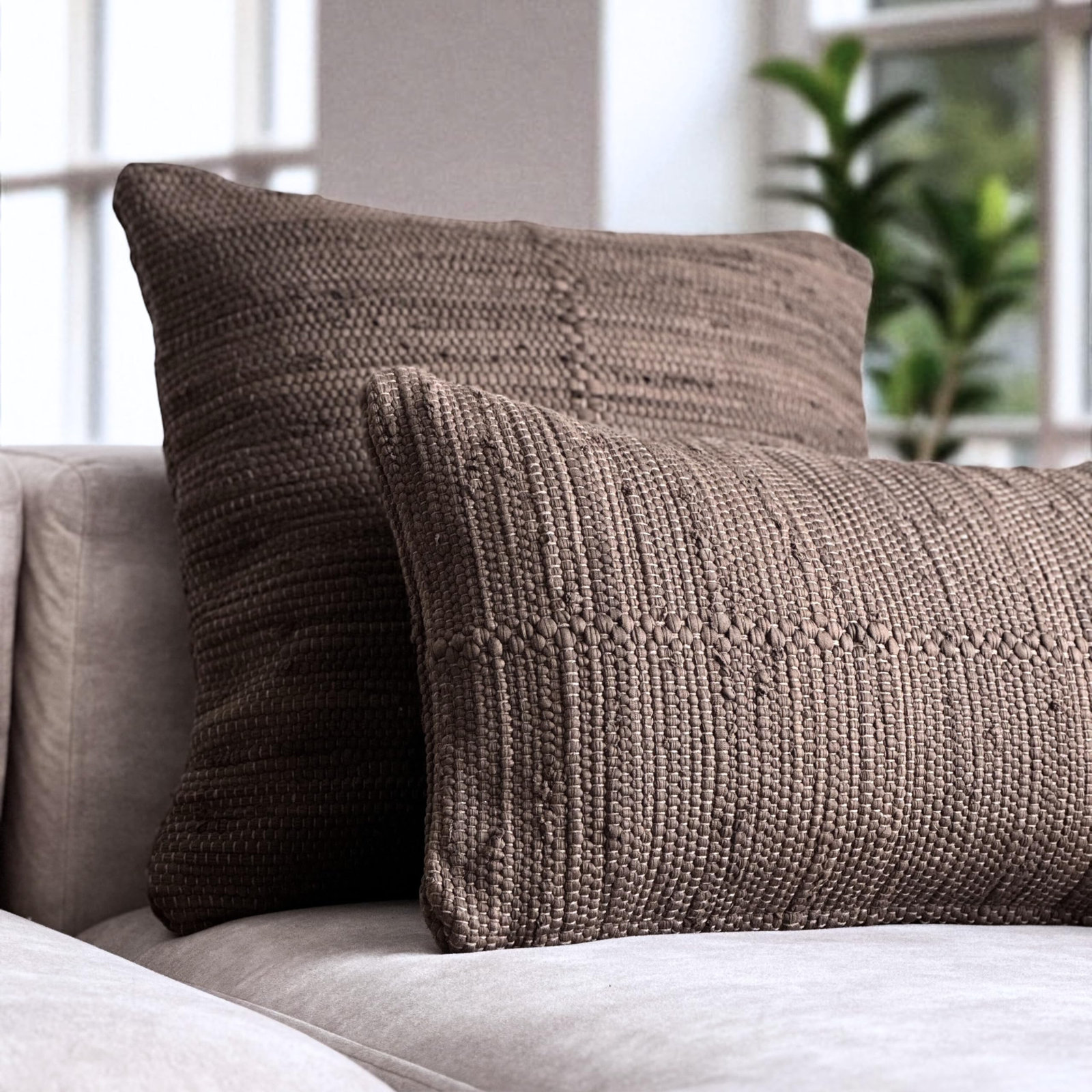 PILLOWPIA 100% Cotton Chindi Lumbar Pillow Cover with Brass Zipper | Handwoven Accent, Wenge, Rectangular 14"H x 24"W