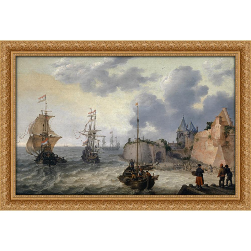 Port hollandais avec voiliers, H 22 po x l 32 po x P 1,5 po