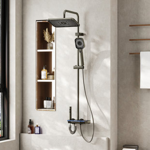 Système de douche thermostatique avec barre coulissante réglable, pomme de douche à pluie, pistolet à main et pistolet multifonction