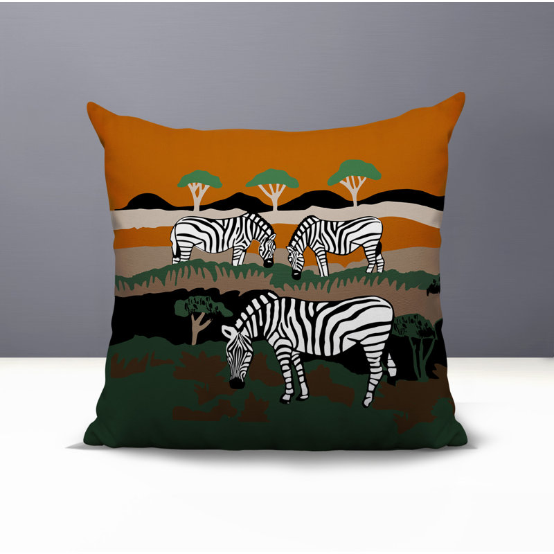 Oreiller carré réversible intérieur / extérieur Gia Zebra, Carré 15 po, Orange