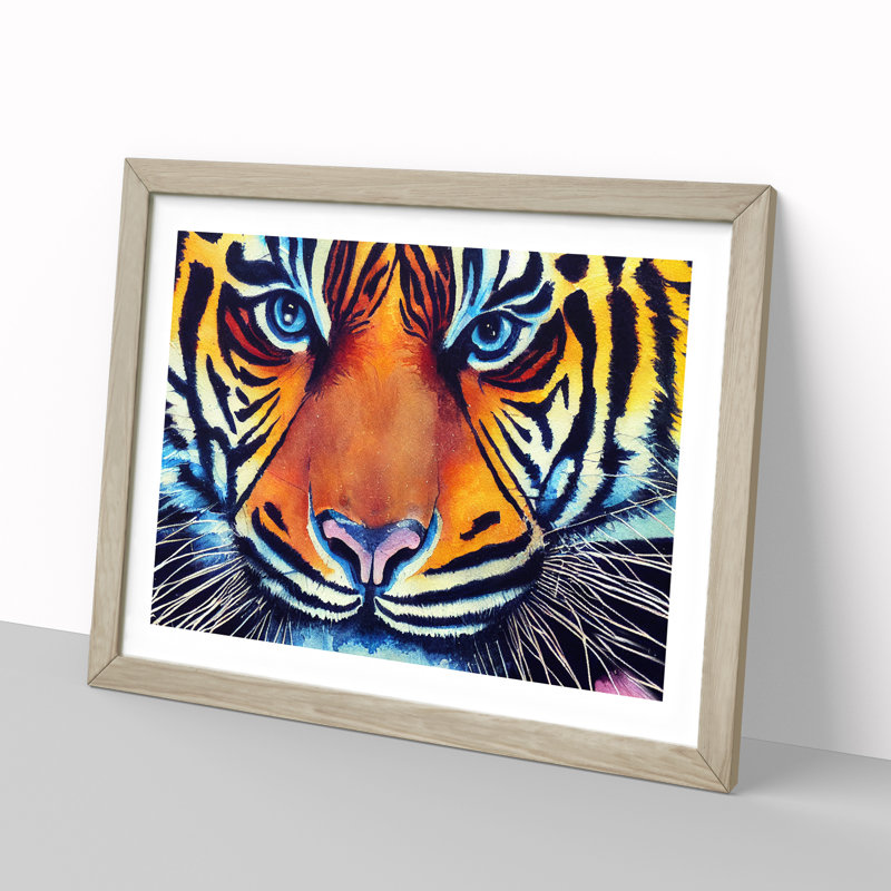 Watercolour Tiger Vol.1 - Framed Print, 46cm H x 64cm W, Light Grey/Brown