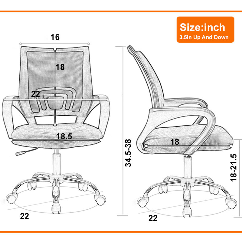 Office Chair Adjustable Height Office Chair Executive Desk Chair Ergonomic Mesh Task Chair Swivel Rolling Office Computer Chair with Armrest Wheels for Office Home