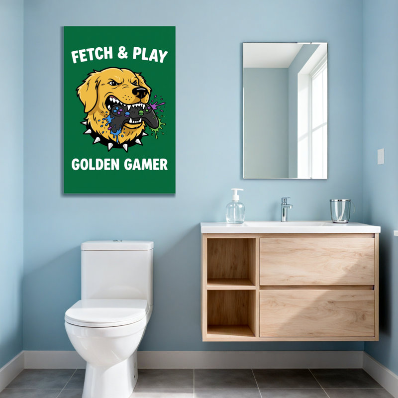 Animaux Golden Dog tenant une manette de jeu, H 24 po x l 16 po