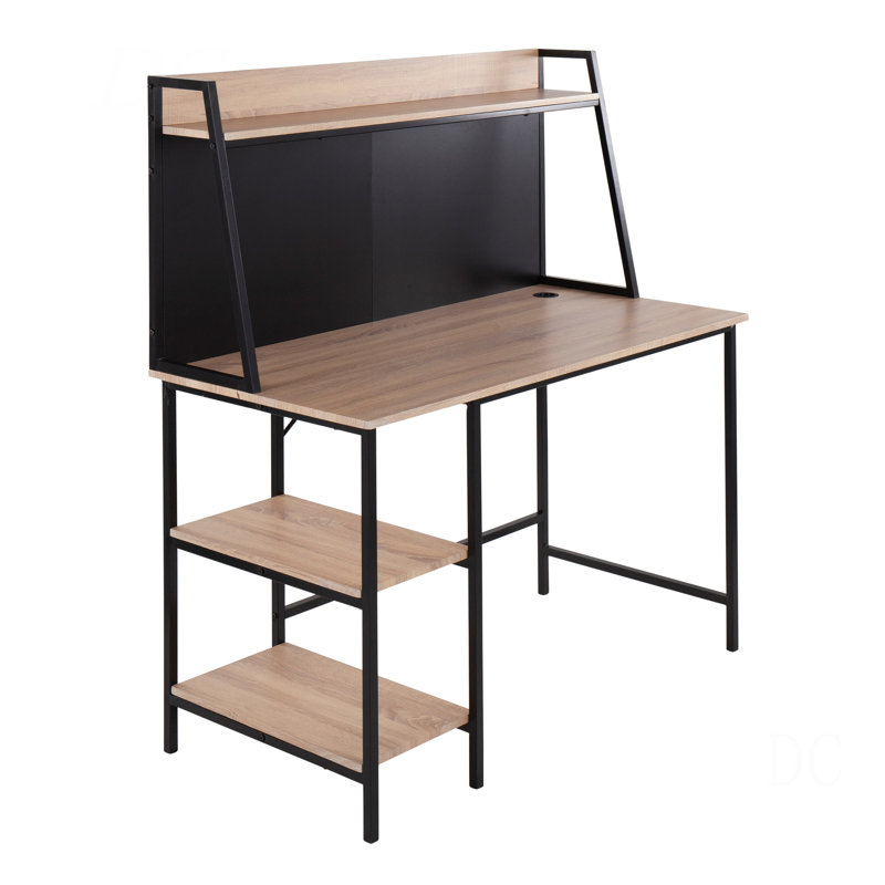 Shelf Contemporary Desk In Black Steel And Natural Wood, Natural/Black