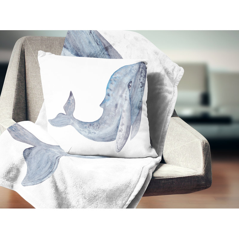 Coussin décoratif aquarelle à grande baleine animal, 18 po x 18 po, Coussin décoratif