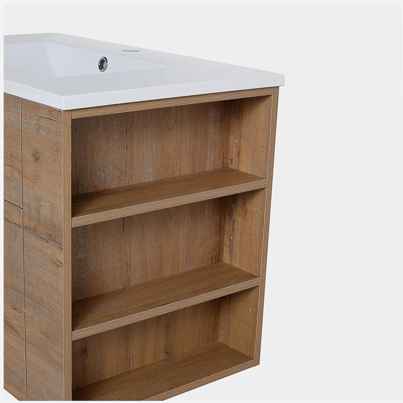 Lavabo de salle de bain mural de 30 pouces avec tiroirs à fermeture en douceur et tablettes latérales