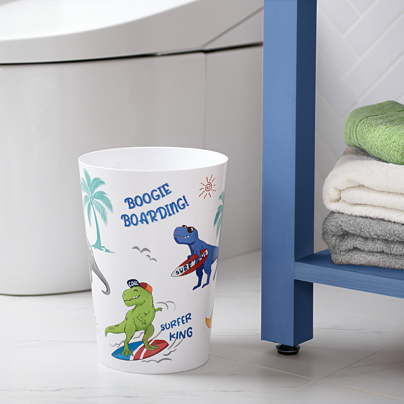 White Plastic Surfin' Dino Kids' Wastebasket