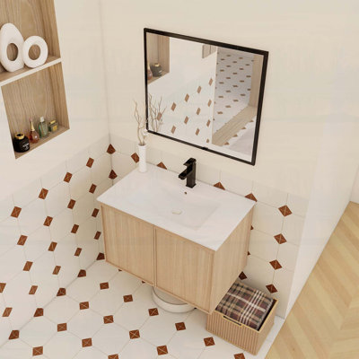 Meuble-lavabo mural avec lavabo, portes à fermeture douce, rangement peu encombrant