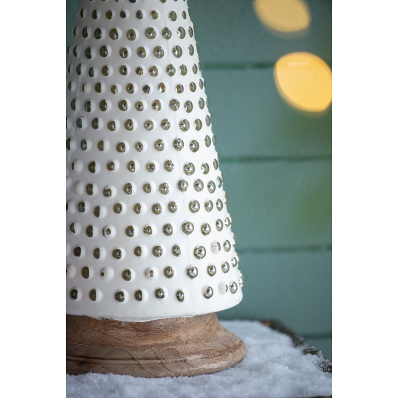 Décoration d'arbre de Noël conique en verre D6,7X18 ", crème
