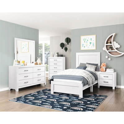 Twin Size White Panel Bed For Bedroom - Ship In A Compact Box Furniture Wooden With Rails Included
