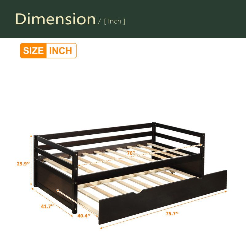 Lit de jour avec base de lit gigogne, taille simple, Espresso